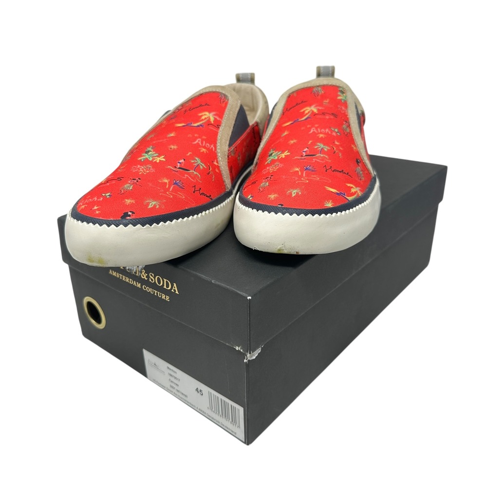 Scotch & Soda Menton Honolulu‎ Print Slip On Casual Shoes Red EU 45 US 11.5